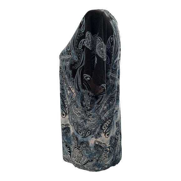 Chico's Tunic Blue Paisley Tie Dye Boh Women’s Size 3 Or XL Scooped Neck Stretch - Picture 3 of 9